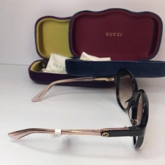 Auth GUCCI Square Sunglasses GG0489SA 003 Black Gold Interlocking GG Pink - Picture 6 of 9